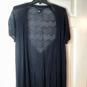 Joan Vass Black Open-Knit Cardigan Size L Lightweight Layering Top